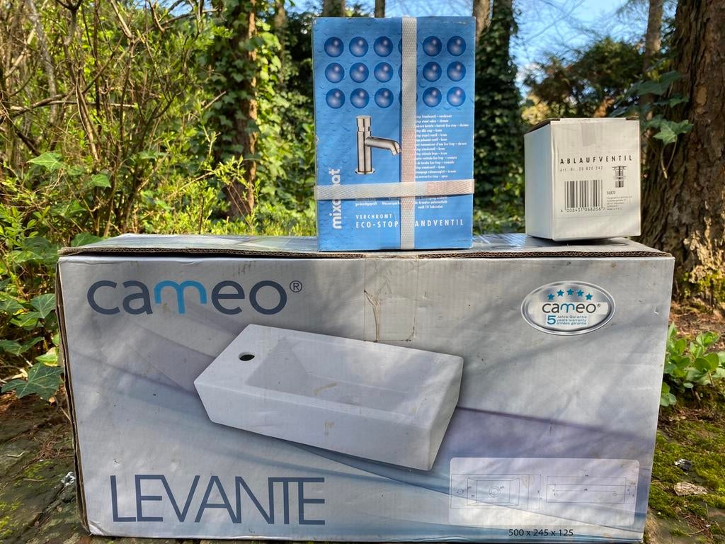 Wasbakje met kraan en afvoerventiel, Ophalen, Nieuw, Wastafel