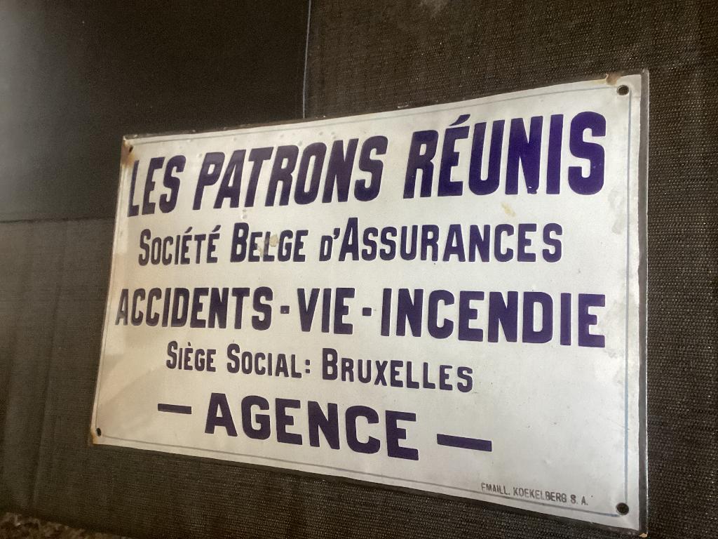 Prachtige emailleplaat - Les Patrons Reunis Societe Belge, Antiek en Kunst, Ophalen of Verzenden