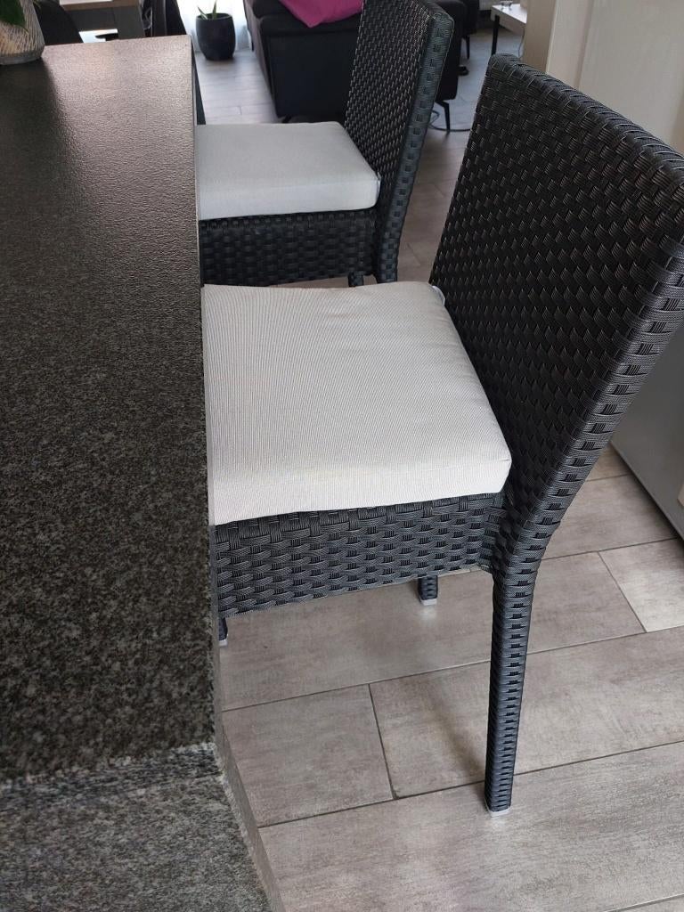 Tabourets de bar extérieurs/intérieurs - 2 copies, Maison & Meubles, Avec repose-pieds, 2 tabourets, Comme neuf, Synthétique