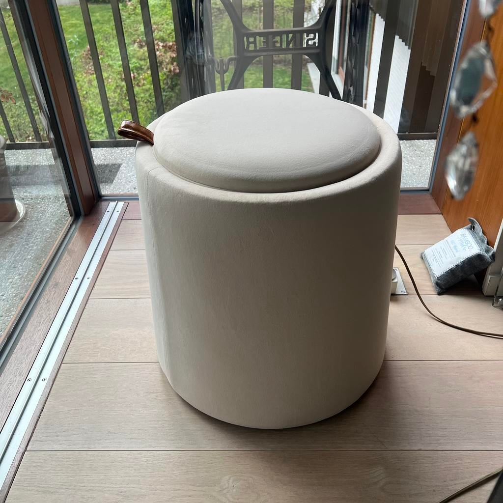 HOMCOM ronde Poef/ opbergkist fluweel beige, Ophalen, Nieuw