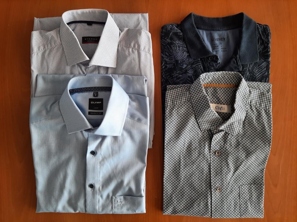 3 Hemden en 1 polo shirt, maat 40, Kleding | Heren, Ophalen of Verzenden, Blauw