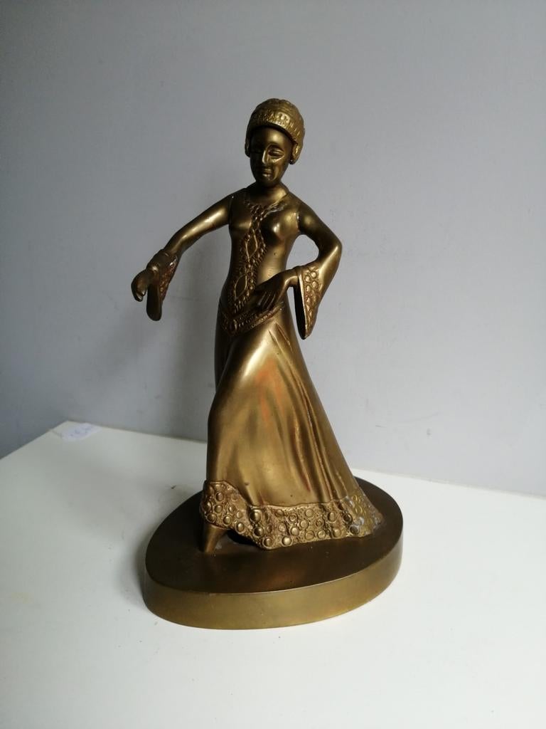 Bronzen figuur van een dame, Ophalen of Verzenden