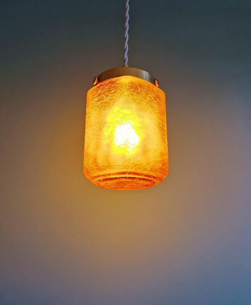 Suspension Art Déco en verre craquelé ambre, 1920-30, Enlèvement ou Envoi