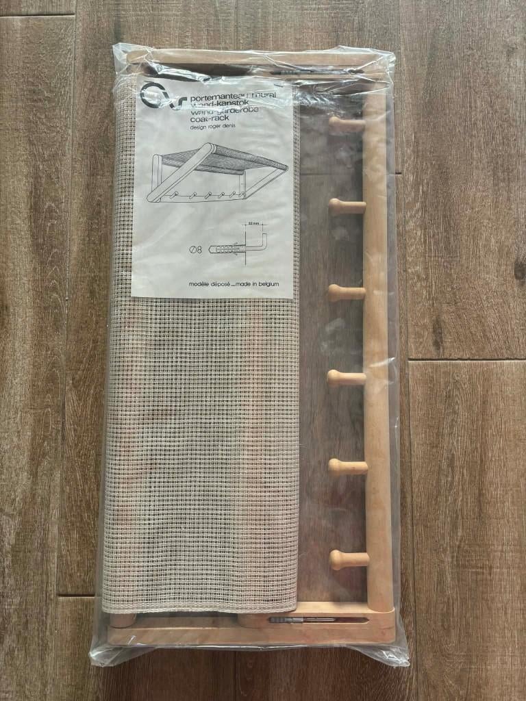 Porte manteau scandinave vintage bois cannage Roger Denis, Neuf, Enlèvement ou Envoi, Moins de 100 cm, Portemanteau mural