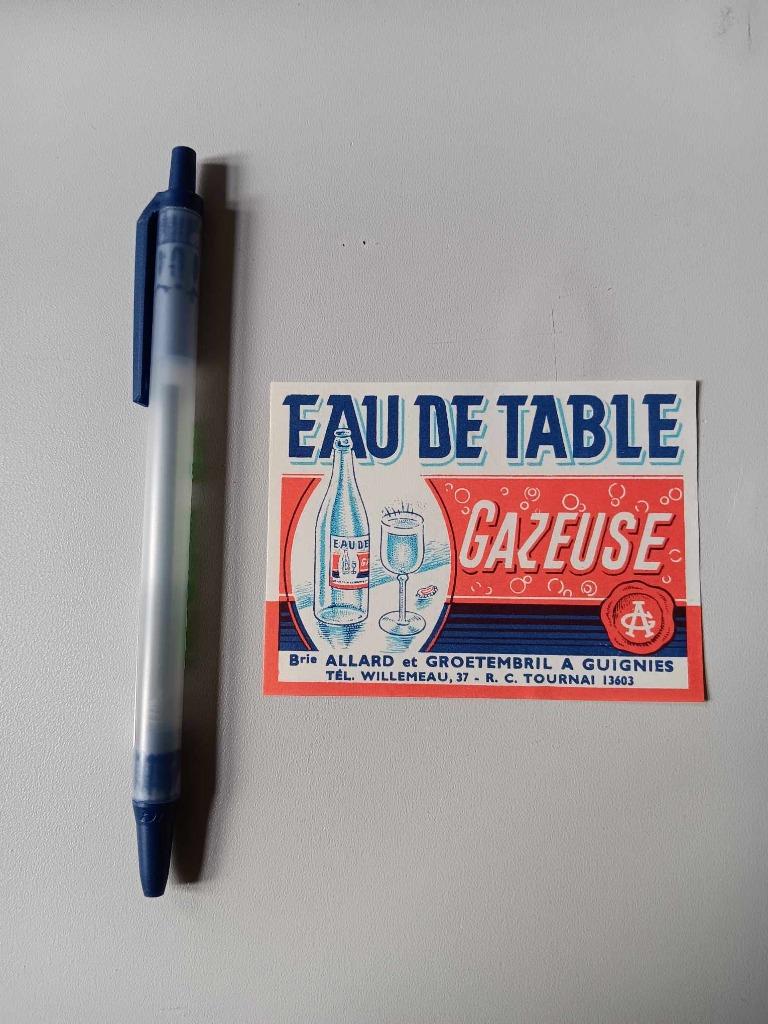 Étiquette d'eau de table Allard Groetembril Guignies Tournai, Enlèvement ou Envoi, Utilisé