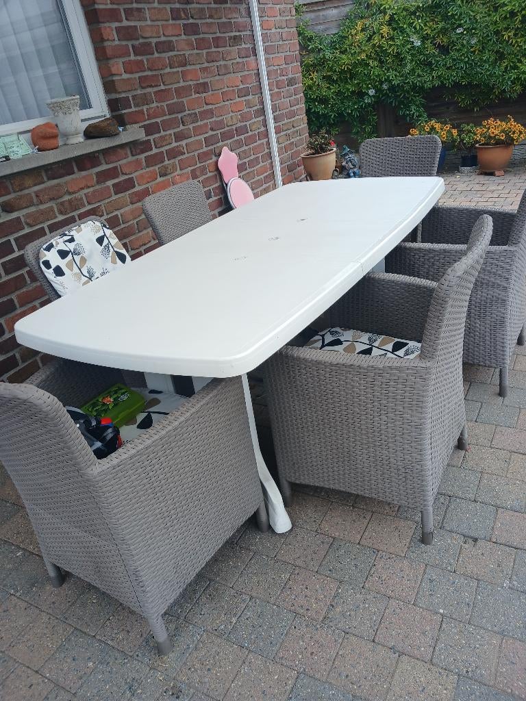 Tuintafel met 6 stoelen, Tuin en Terras, Tuintafels, Ophalen, Gebruikt, Rechthoekig, Wicker