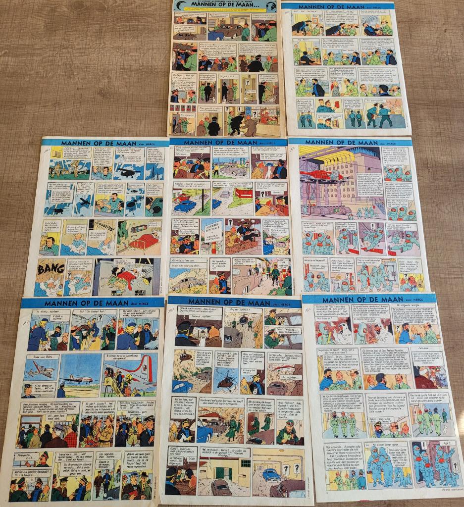 Lot oude stripknipsels: Kuifje en Bobbie - Mannen op de maan, Ophalen of Verzenden, Kuifje, Gebruikt, Plaatje, Poster of Sticker