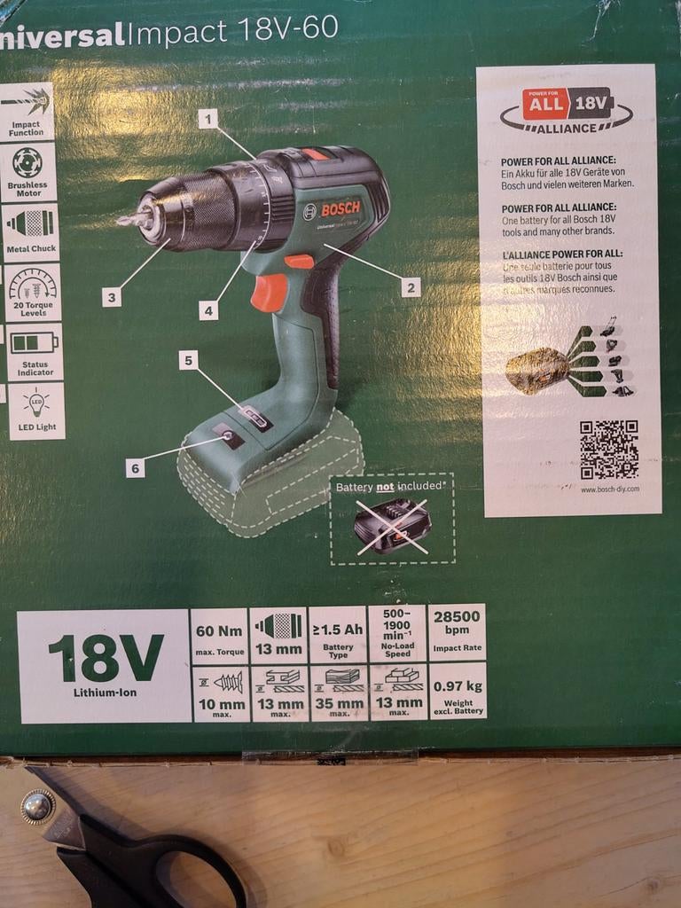 Klopboormachine Bosh UniversalImpact 18V-60, Ophalen, Nieuw, Boor- en Schroefmachine, Klopboormechanisme