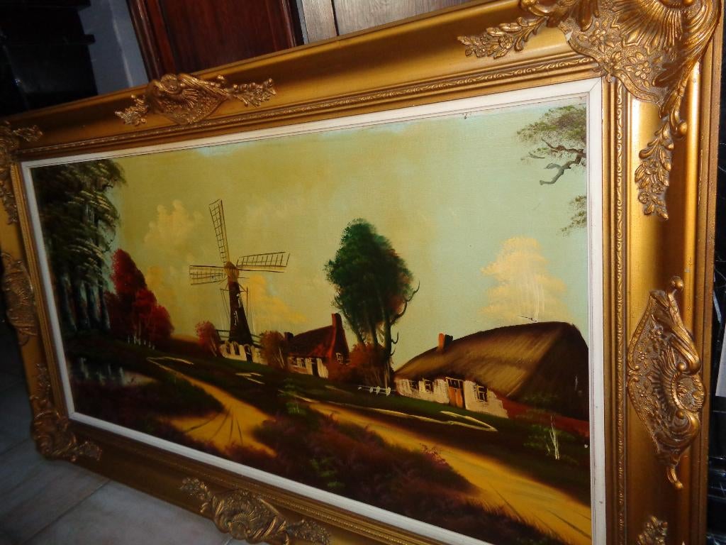 *Zéér grote mooie gesigneerde schilderij met prachtige kader, Antiek en Kunst, Kunst | Schilderijen | Klassiek, Ophalen