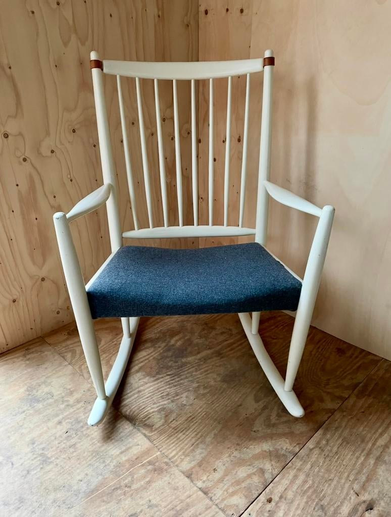 Deense Design Schommelstoel N.J. Eilersen Mid-Century Vintag, Huis en Inrichting, Stoelen, Gebruikt, Eén, Leer, Stof, Wit, Ophalen