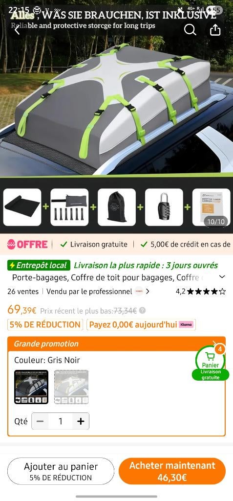 Sac de toit voiture, Enlèvement, Comme neuf