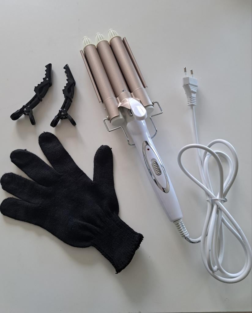 Haar stijltang voor golvend 'beach waves' effect. + handscho, Handtassen en Accessoires, Uiterlijk | Haarverzorging, Ophalen, Zo goed als nieuw