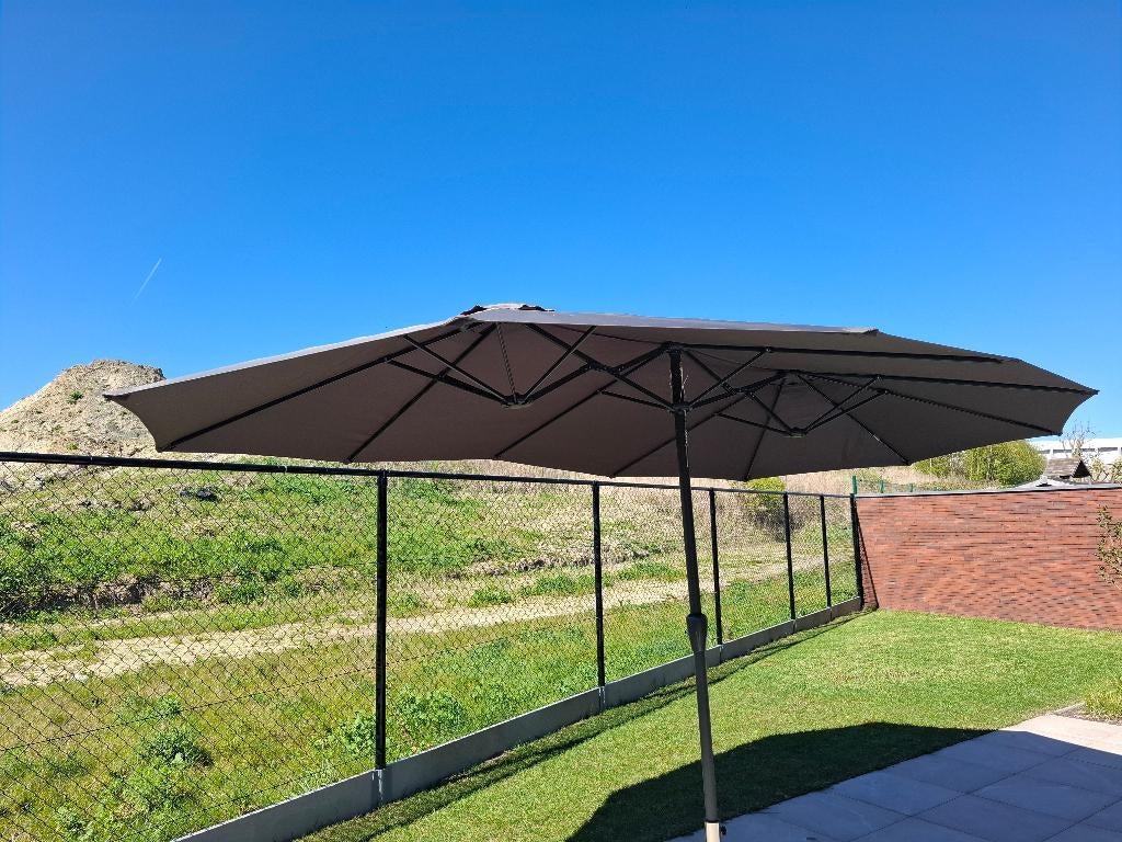 Dubbele parasol, Jardin & Terrasse, Parasols, Enlèvement, Comme neuf, Parasol sur pied