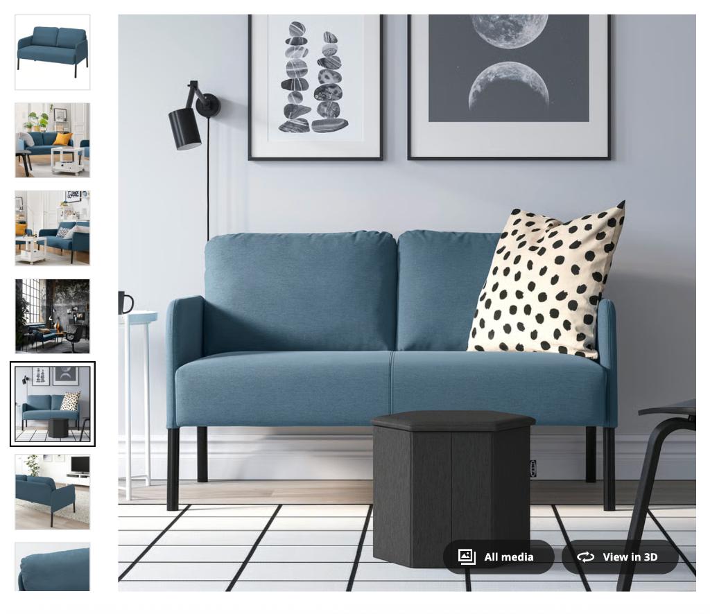 Blue IKEA GLOSTAD 2-Seat Sofa – Good Condition, Maison & Meubles, Canapés | Salons, Comme neuf, Banc droit, Deux personnes, Moins de 150 cm