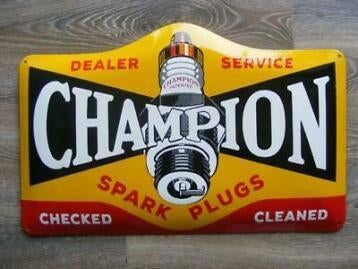 Champion spark plugs emaillen reclame bord retro decoratie, Verzamelen, Ophalen of Verzenden, Zo goed als nieuw, Reclamebord