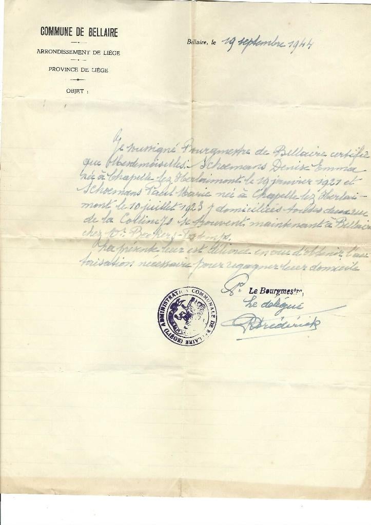 Commune de Bellaire  1944, Enlèvement ou Envoi, Utilisé