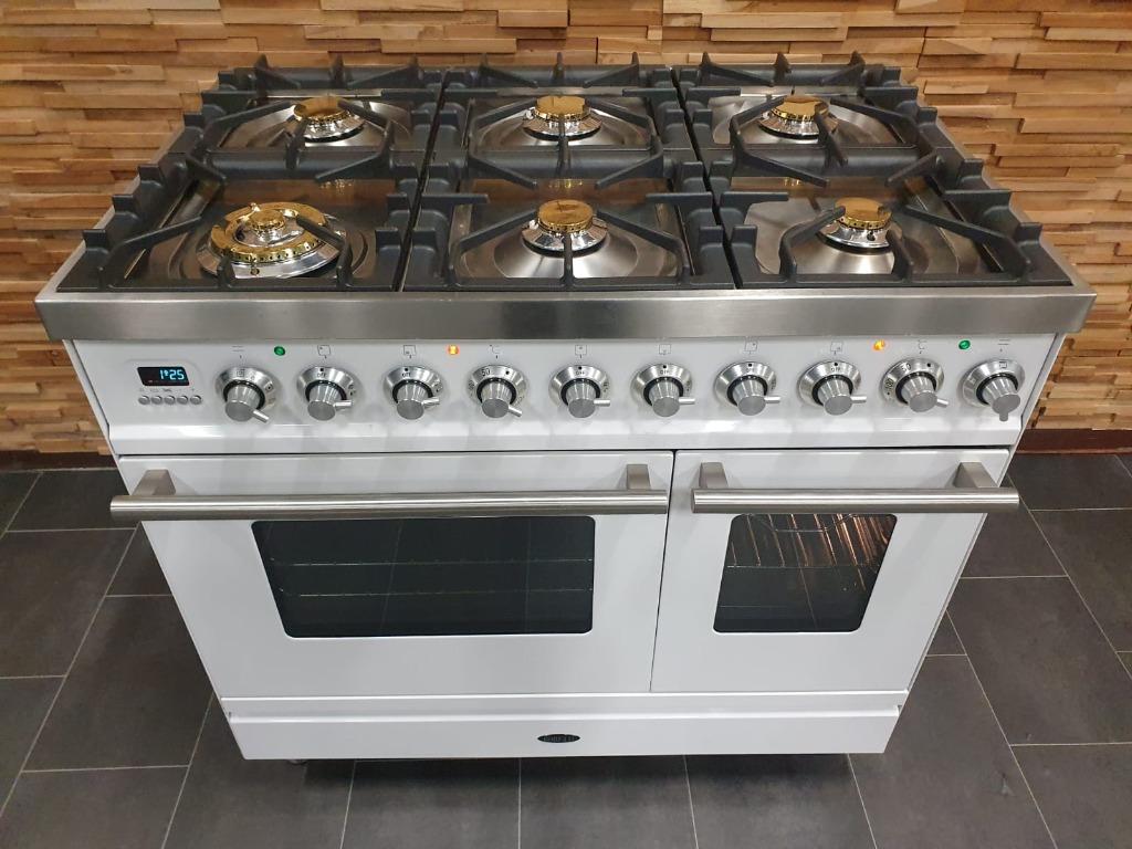 🔥Luxe Boretti Fornuis 90cm hoogglans wit rvs 2 ovens 6 pits, Elektronische apparatuur, Fornuizen, Zo goed als nieuw, Vrijstaand