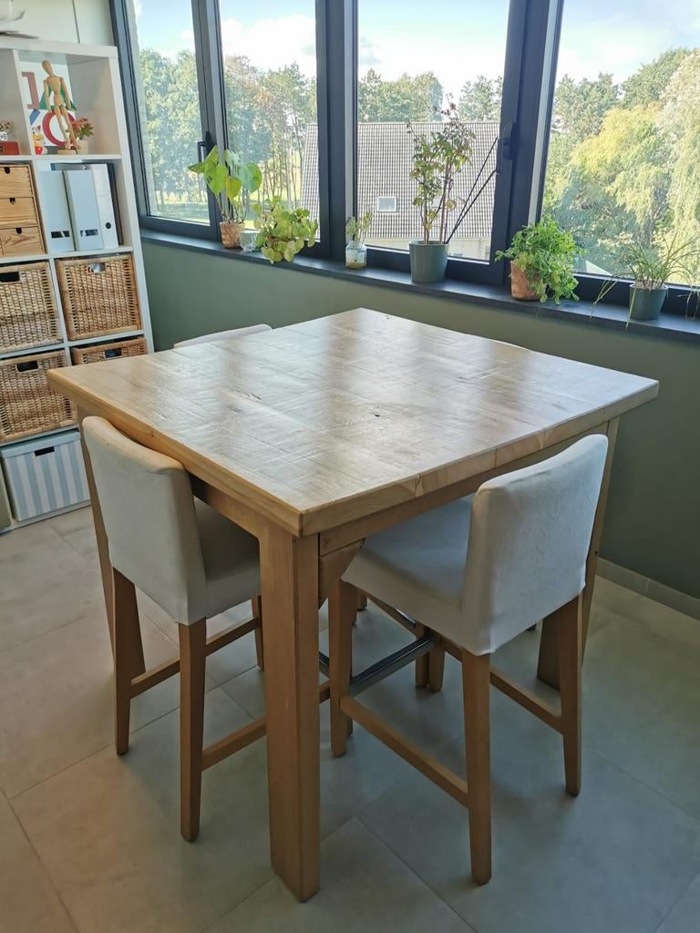 Table à manger haute en chêne faite main + 4 tabourets de ba, Maison & Meubles, Tables | Tables mange-debout, Enlèvement