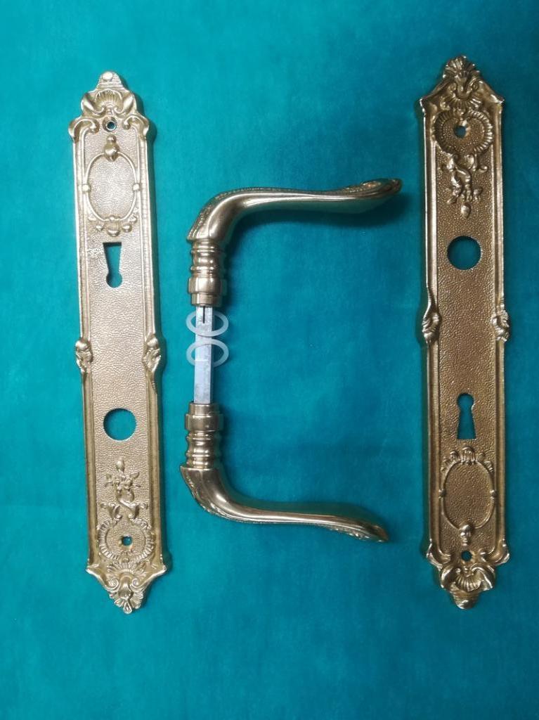 Poignée de porte et plaque laiton massif, Enlèvement ou Envoi, Neuf, Cuivre ou Laiton