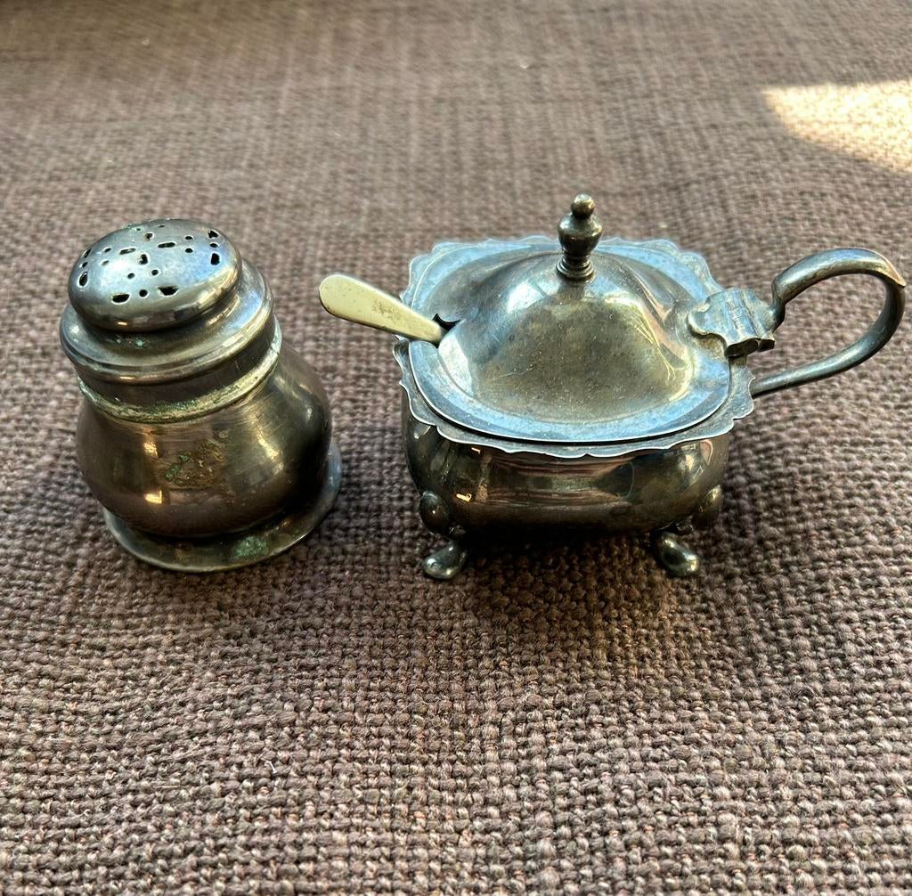 Ensemble sucrier et shaker à épices argenté, anglais, Antiquités & Art, Enlèvement ou Envoi