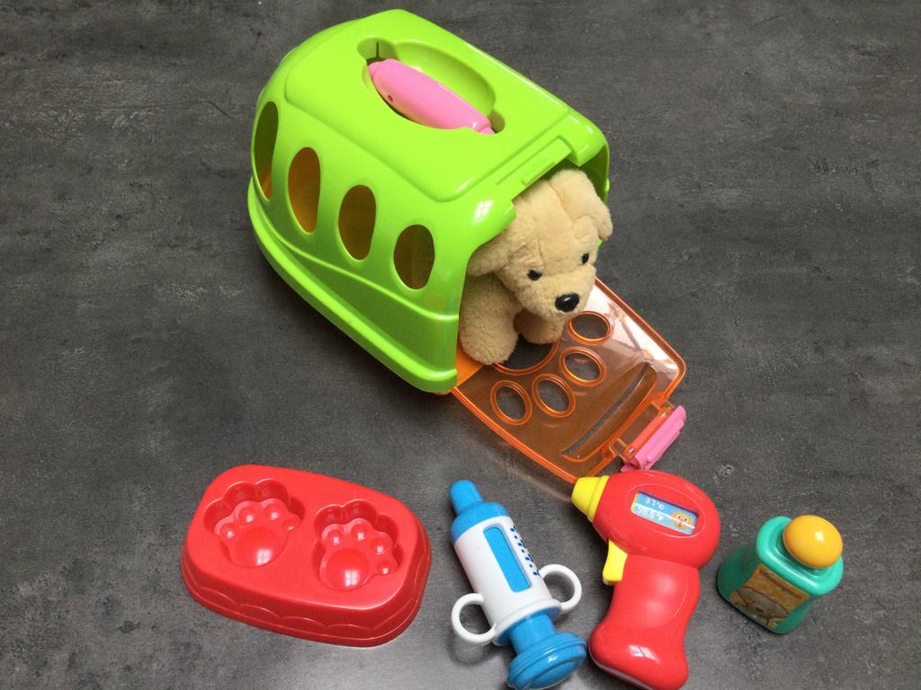 Hondje in draagkoffer en verzorgingsset, Ophalen of Verzenden, Gebruikt