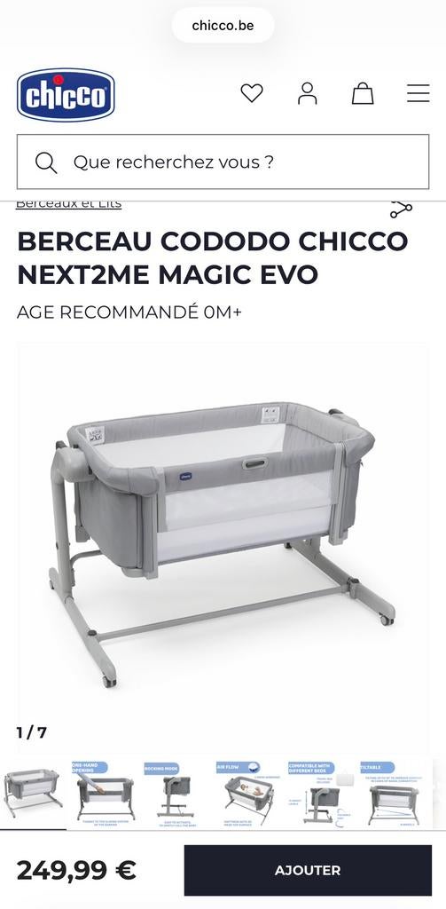 BERCEAU CODODO CHICCO NEXT2ME MAGIC EVO, Enlèvement, Comme neuf, Lit
