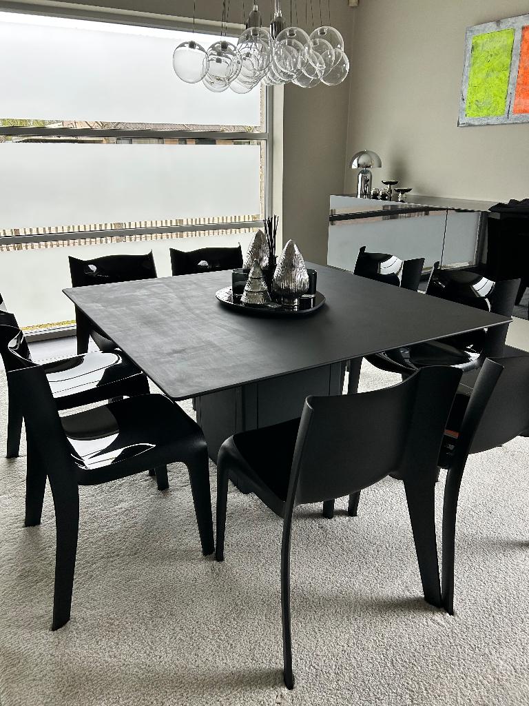 Vierkante eettafel, Huis en Inrichting, Tafels | Eettafels, Ophalen, Gebruikt, Vierkant, Vijf personen of meer