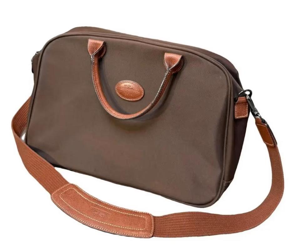 LONGCHAMP TRAVEL BAG - marron, nylon et cuir vachette., Enlèvement, Utilisé, Brun, Cuir