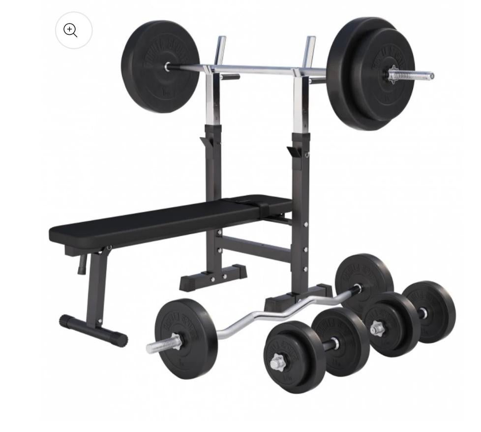 VERSTELBARE HALTERBANK MET 100 KG HALTERSET KUNSTSTOF, Sports & Fitness, Équipement de fitness, Enlèvement