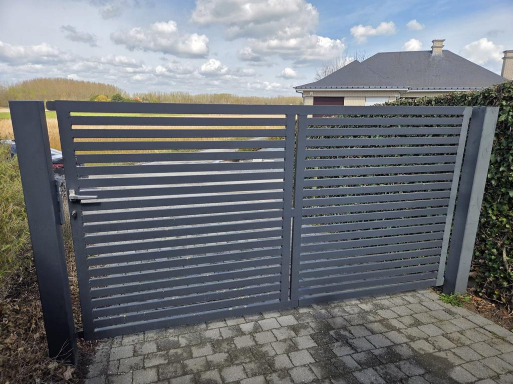 Antraciet stalen poort, Tuin en Terras, Tuinpoorten, Ophalen, Gebruikt, Staal, 150 tot 200 cm
