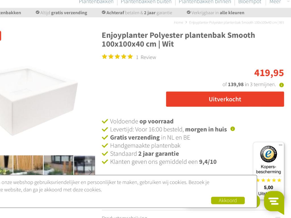 Polyester Plantenbak, Ophalen, Kunststof, 100 cm of meer, Vierkant