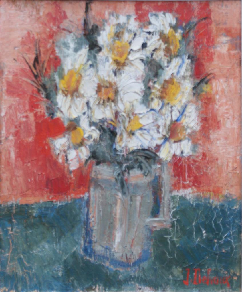 Jacques Delvaux (1929-2010): Bloemenstilleven (O/D, 64x74cm), Enlèvement ou Envoi