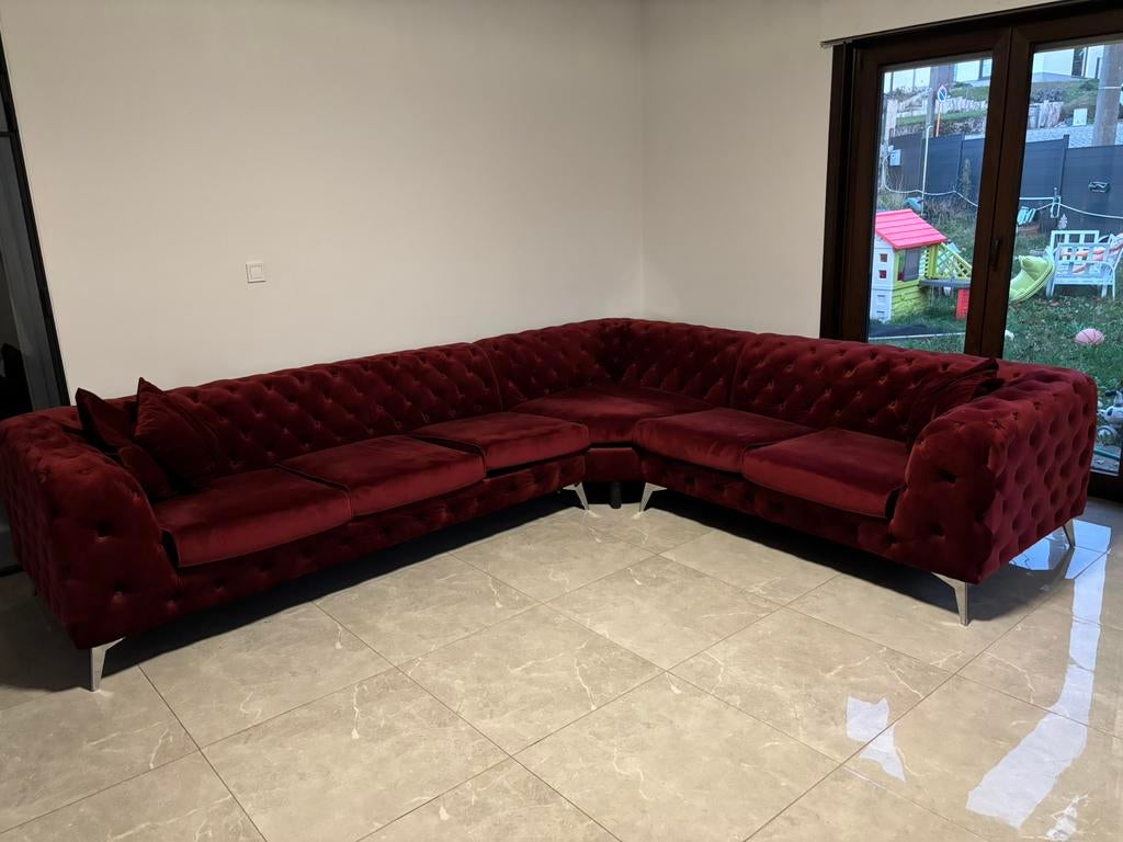 Canape d’angle en velours, Maison & Meubles, Enlèvement, Utilisé