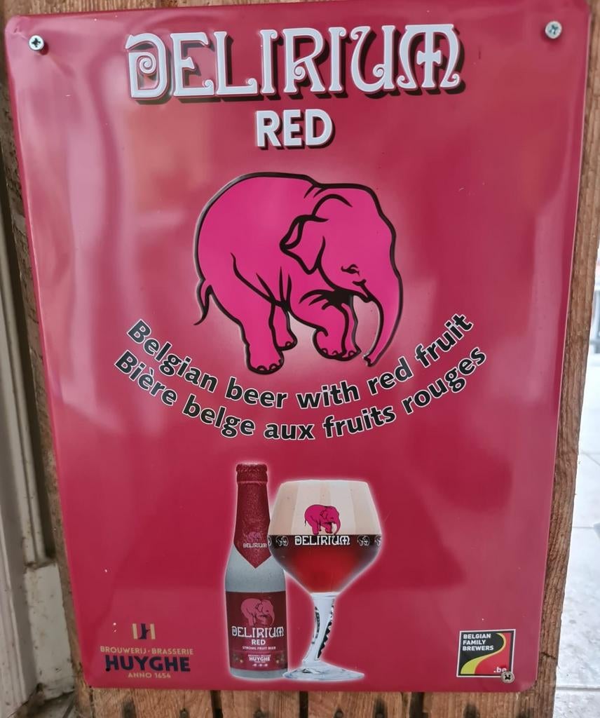 Enseigne publicitaire en métal Delirium Red, Collections, Marques de bière, Comme neuf, Enlèvement ou Envoi