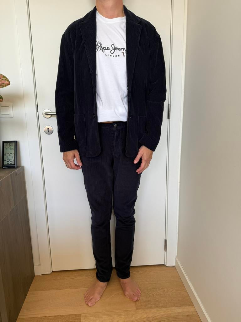 American Vintage blauw corduroy kostuum maat 46/29, Kleding | Heren, Blauw, American Vintage, Ophalen of Verzenden, Zo goed als nieuw