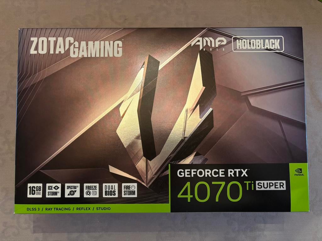 RTX 4070 TI SUPER Zotac Gaming HOLOBLACK AMP Hold, Informatique & Logiciels, Cartes vidéo, Neuf, Enlèvement ou Envoi, GDDR6, HDMI