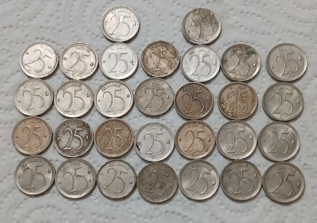 Anciennes pièces 25 centimes Belgique, Enlèvement ou Envoi