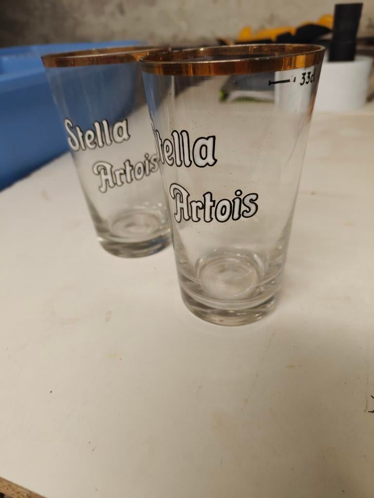 Vintage Stella Artois bierglazen 33cl – set van 2, Verzamelen, Ophalen of Verzenden
