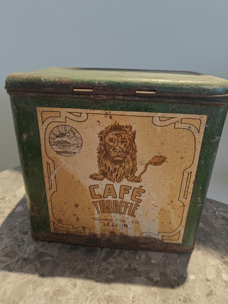 Boîte à café Delhaize Le lion ancienne, Collections, Boîte en métal, Enlèvement ou Envoi