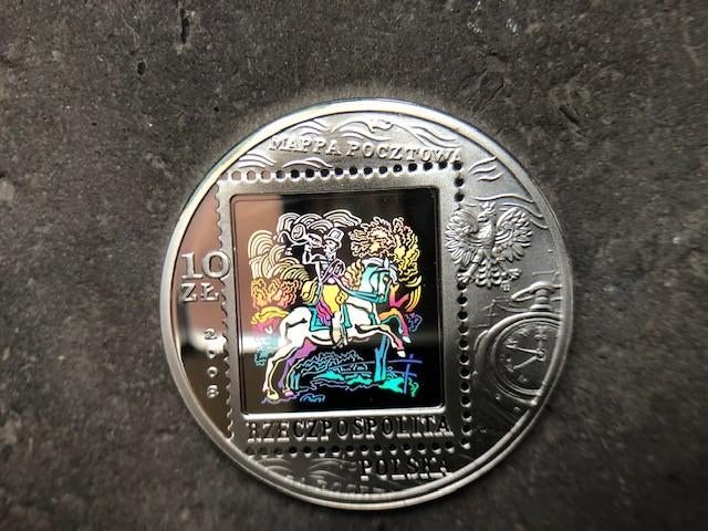 2008 Poland - 450 years postal service - hologram silver, Ophalen of Verzenden, Zilver