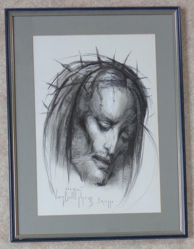 AIME VAN BELLEGHEM / CHRISTUS / ORIGINEEL / 68x51cm / KADER, Enlèvement ou Envoi