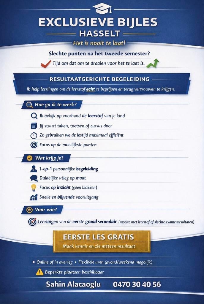 Bijles eerste graad Hasselt – Eerste les GRATIS, Diensten en Vakmensen, Bijles, Privé-les en Taalles, Bijles