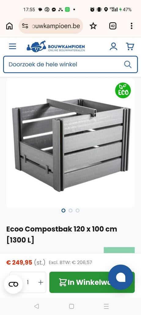 Nieuwe ecoo compostbak 120 x 100 cm met aanbouwmodule, Ophalen