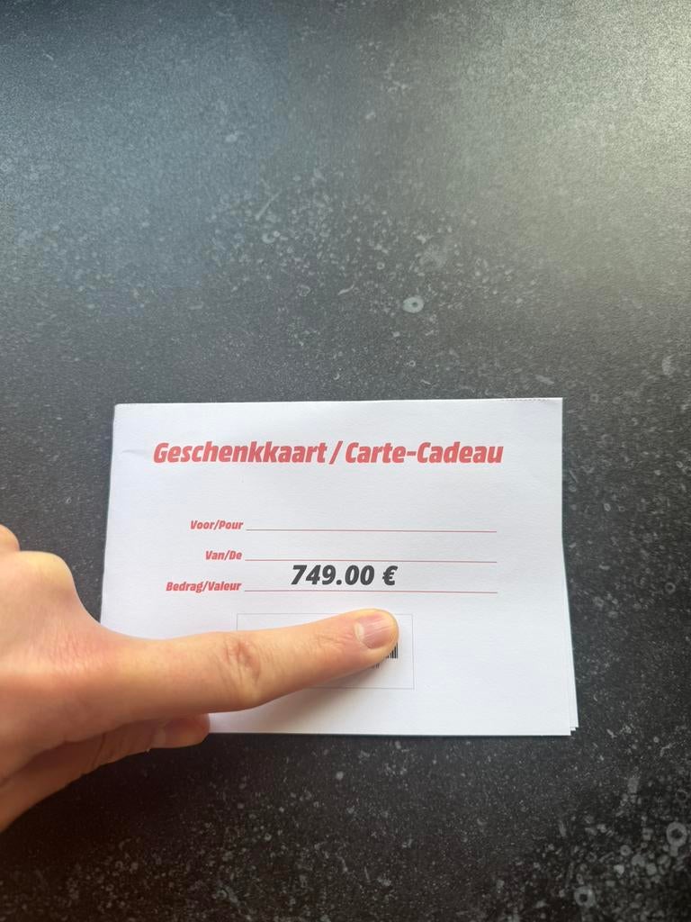 Mediamarkt geschenkkaart cadeaubon €749, Tickets en Kaartjes, Kortingen en Cadeaubonnen, Cadeaubon, Warenhuis- of Winkelbon