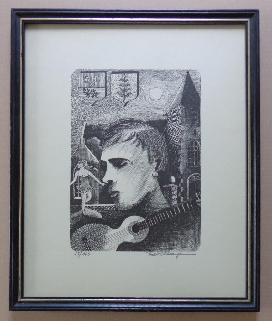 ROB DELANGE / JACQUES BREL / ZW-W LITHO / 46x38cm / KADER, Enlèvement ou Envoi