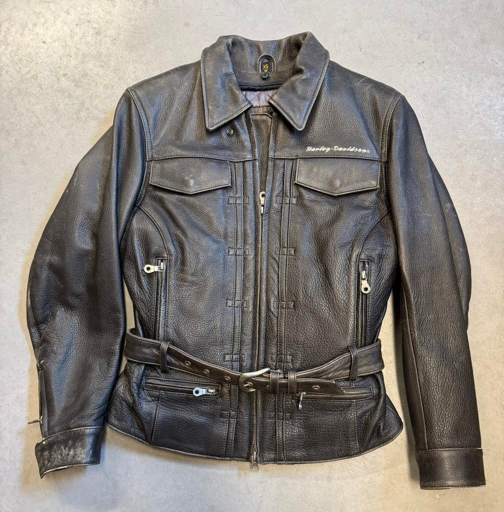 Zwarte lederen damesvest Harley Davidson maat XSW, Ophalen, Tweedehands, Dames, Jas | leer