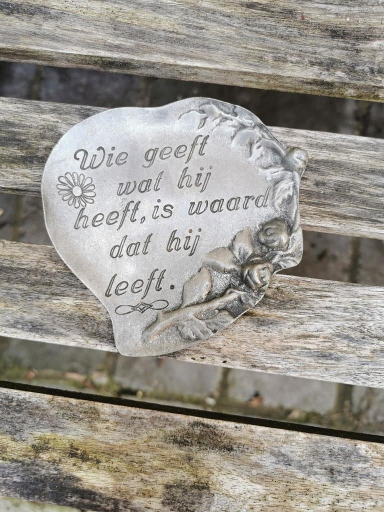 Spreuk op Engels tin. Vintage spreukbordje hartvorm., Ophalen of Verzenden, Zo goed als nieuw