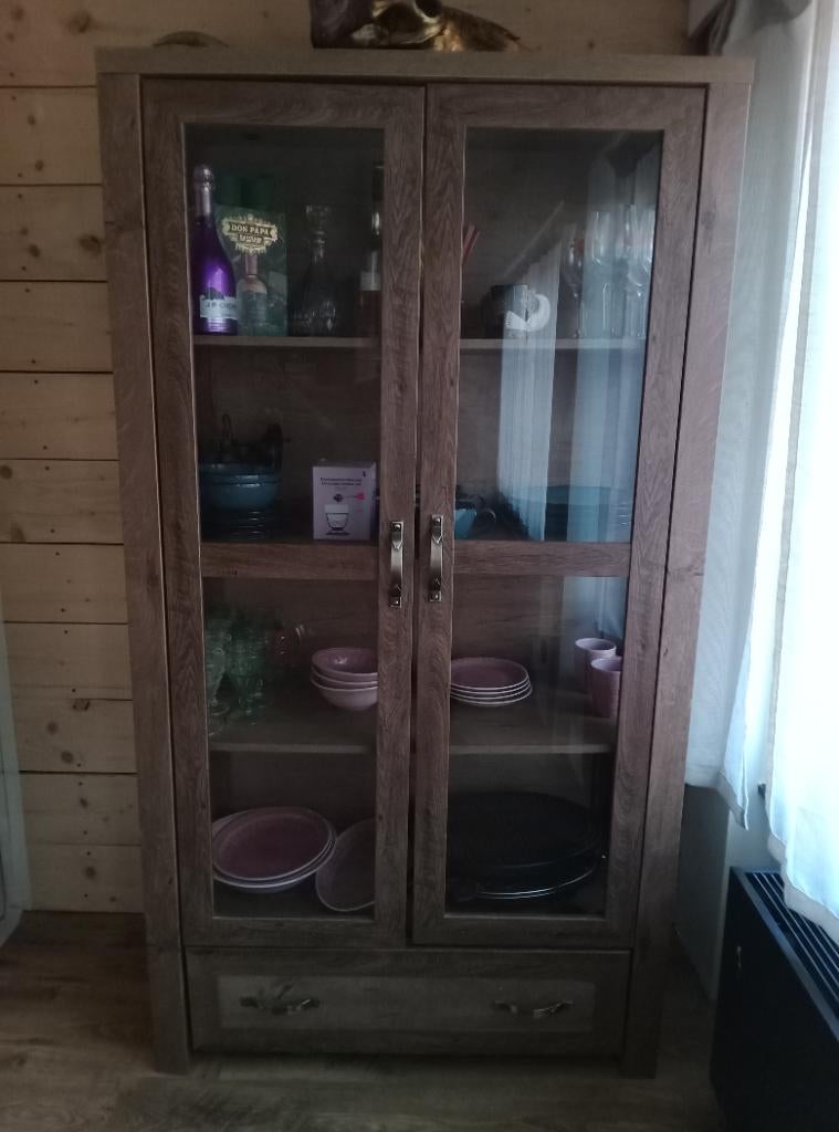 Vitrinekast, Ophalen, Overige materialen, Bois foncé, Gebruikt