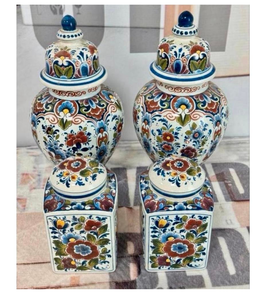 1950-1960 Antiek Delft Delfblauw keramiek Dekselvazen potten, Antiek en Kunst, Ophalen of Verzenden