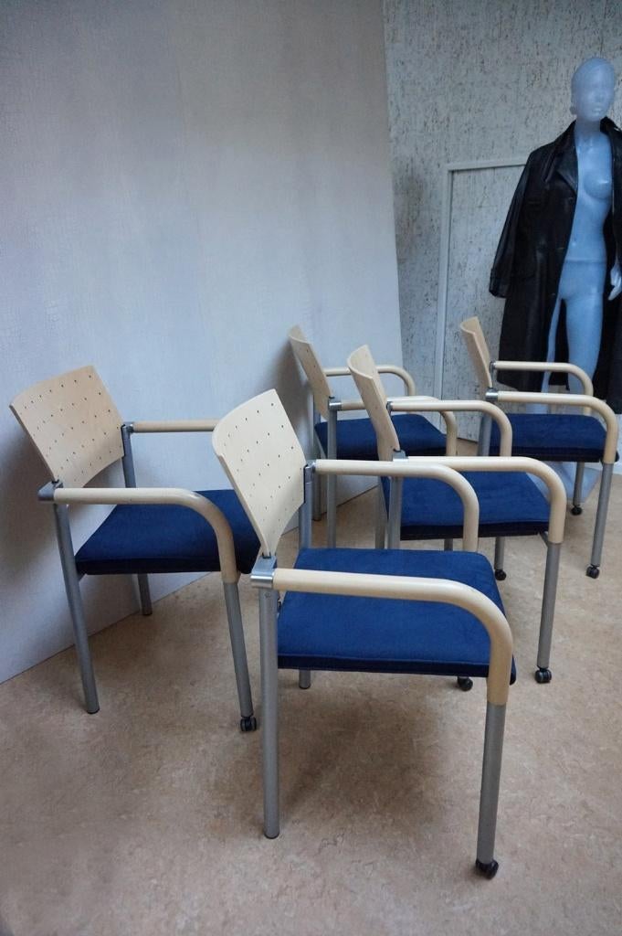 Set van 5 retro vintage vergaderstoelen eetkamerstoelen, Ophalen, Gebruikt, Stof, Vijf, Zes of meer stoelen